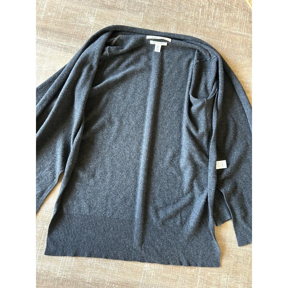 Max Studio 100% Cashmere Long Cardigan Womens M Gray Open Front Minimalist - Picture 8 of 12